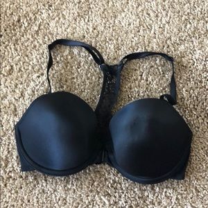Black racerback front clasp bra